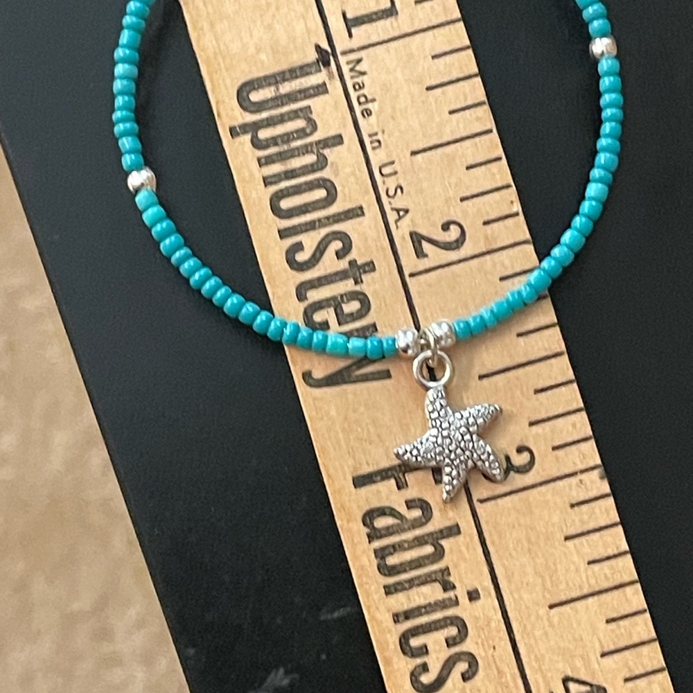 Turquoise Beaded Earrings with Starfish Charm - Picture 2 of 5